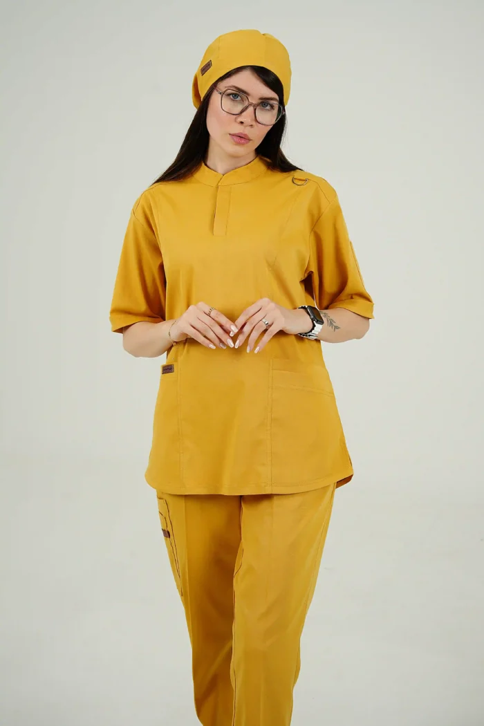 اسکراب پزشکی یقه دیپلمات اسپرت خردلی - Image 5