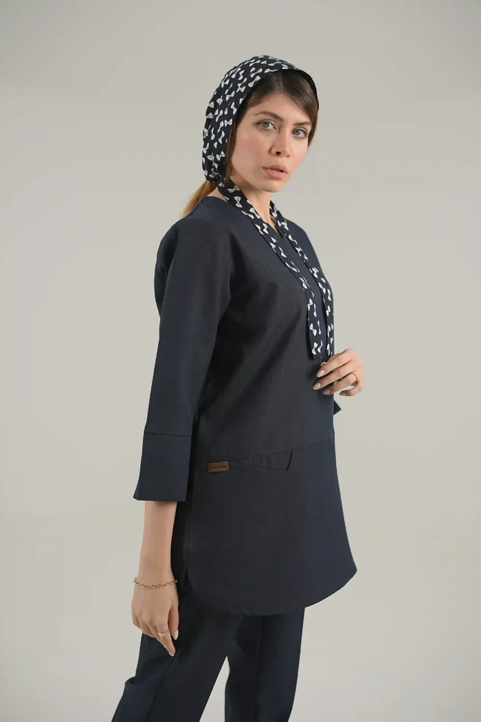 اسکراب زنانه آستین سه ربع سرمه ای پرشیا - Image 6