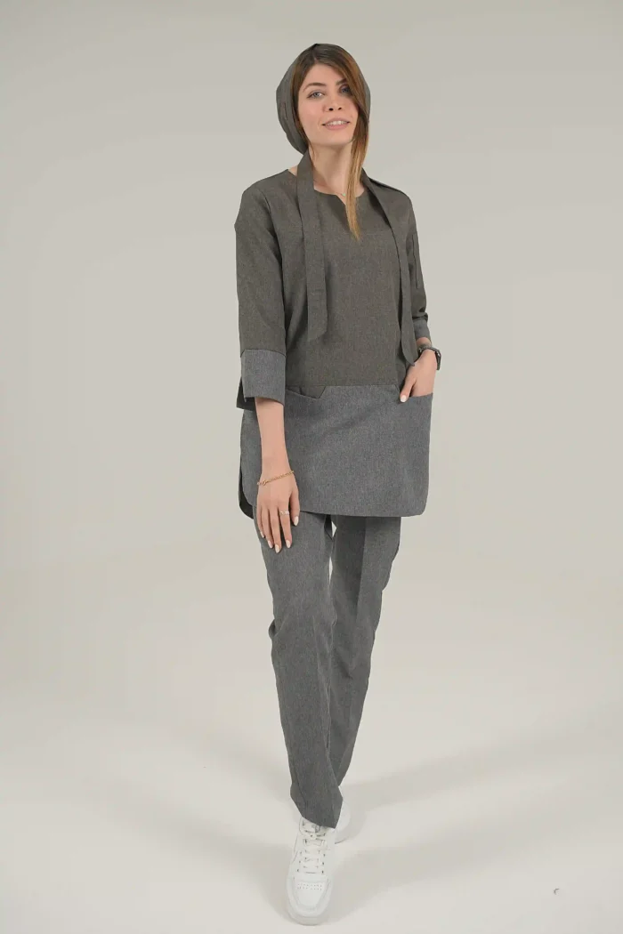 اسکراب زنانه آستین سه ربع طوسی - شکلاتی (دو رنگ) - Image 2