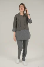 اسکراب زنانه آستین سه ربع طوسی - شکلاتی (دو رنگ)