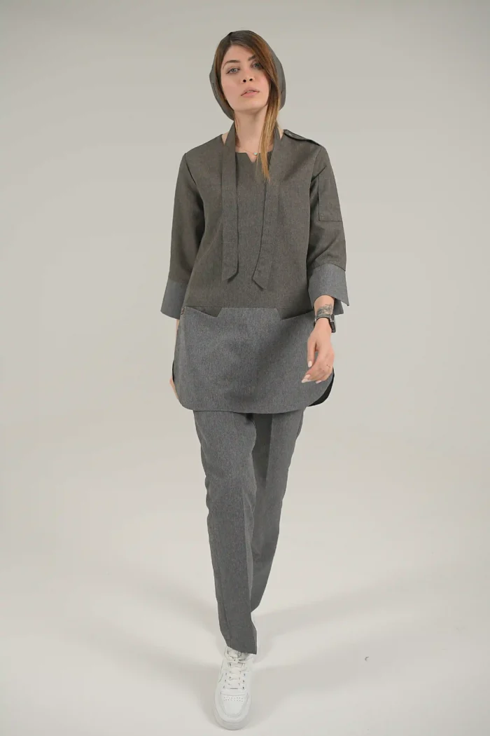 اسکراب زنانه آستین سه ربع طوسی - شکلاتی (دو رنگ) - Image 3