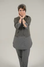 اسکراب زنانه آستین سه ربع طوسی - شکلاتی (دو رنگ) - Image 4