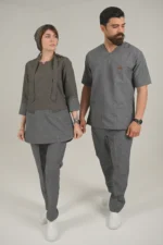 اسکراب زنانه آستین سه ربع طوسی - شکلاتی (دو رنگ) - Image 5