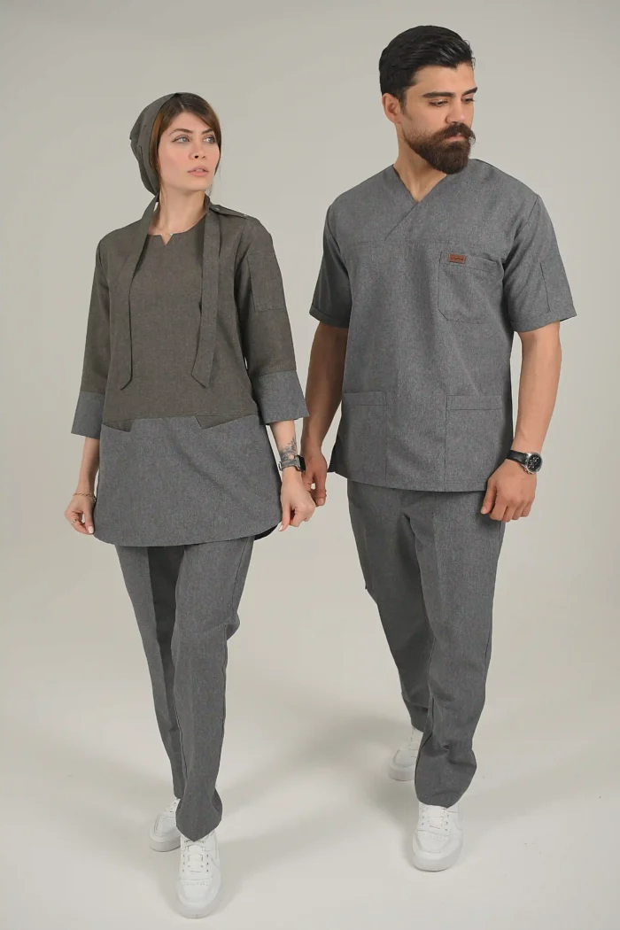 اسکراب زنانه آستین سه ربع طوسی - شکلاتی (دو رنگ) - Image 5