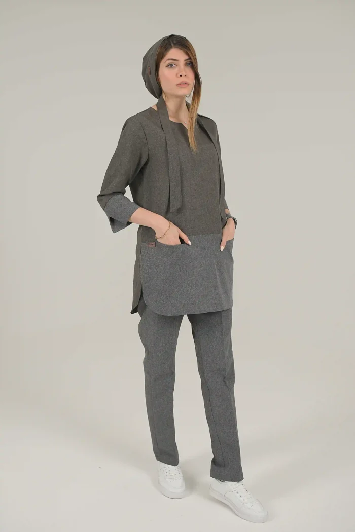 اسکراب زنانه آستین سه ربع طوسی - شکلاتی (دو رنگ) - Image 6