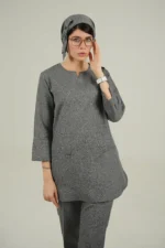 اسکراب زنانه آستین سه ربع طوسی پرشیا - Image 2