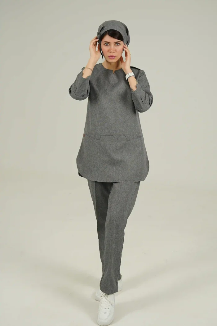 اسکراب زنانه آستین سه ربع طوسی پرشیا - Image 5