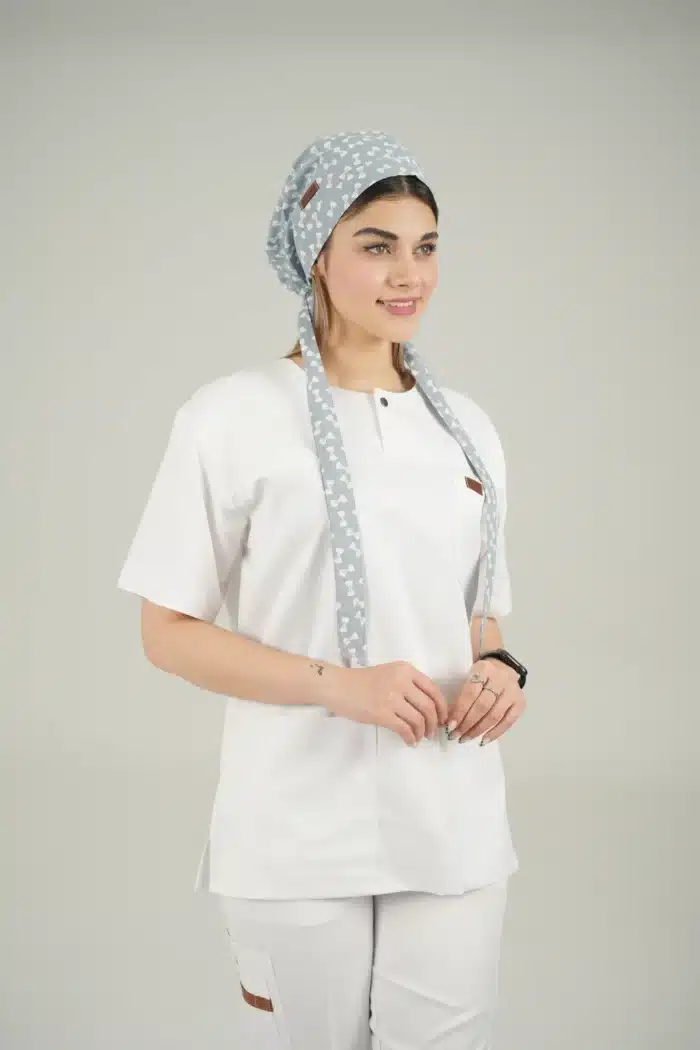 کلاه جراحی طوسی طرح قلب سفید مدل کراواتی - Image 2