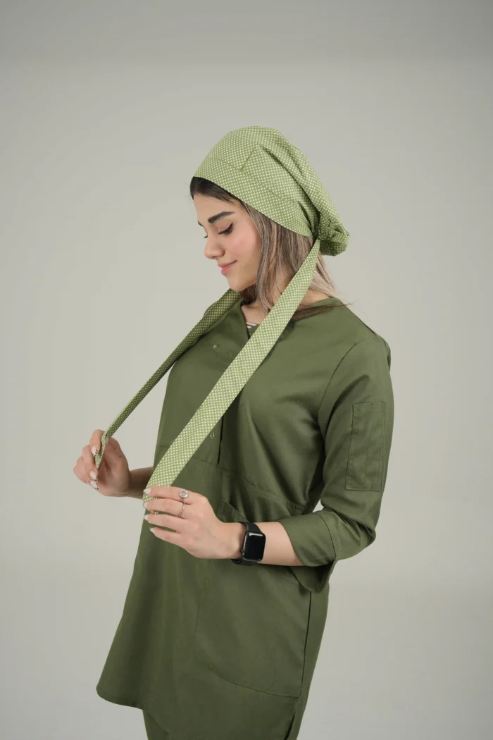 کلاه جراحی سبز طرح خالدار مدل کراواتی - Image 2