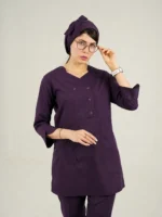 اسکراب زنانه آستین سه ربع بادمجونی