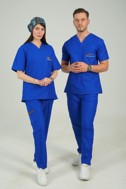 ست اسکراب یقه هفت آبی کاربنی