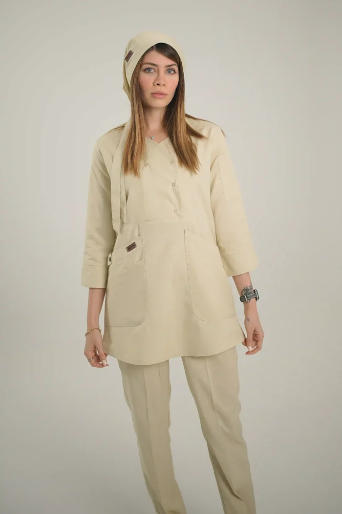 اسکراب زنانه آستین سه ربع کرم - Image 5