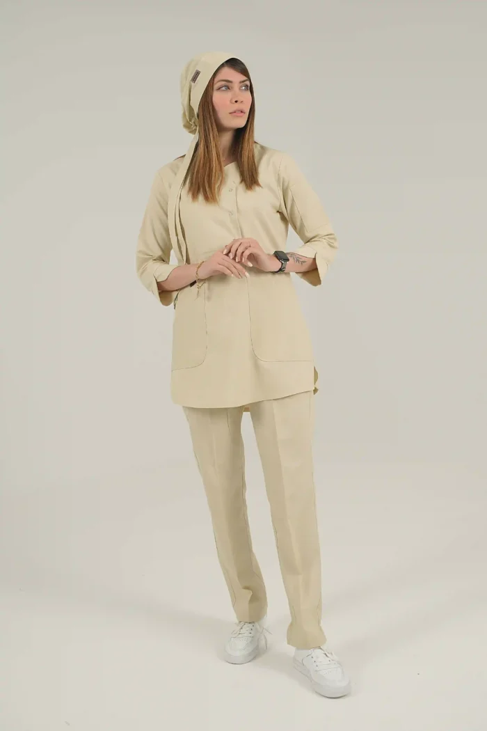 اسکراب زنانه آستین سه ربع کرم - Image 6