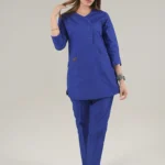 اسکراب زنانه آستین سه ربع آبی کاربنی