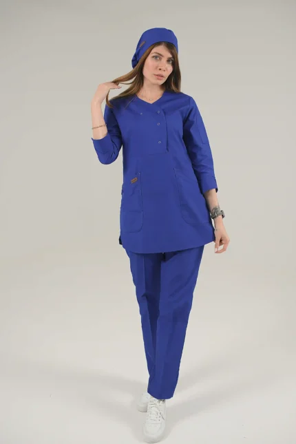 اسکراب زنانه آستین سه ربع آبی کاربنی