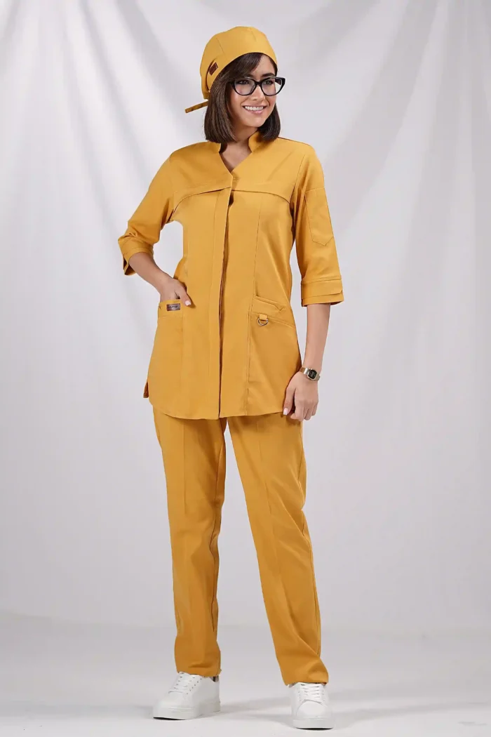 اسکراب زنانه کشی آستین سه ربع خردلی - Image 3