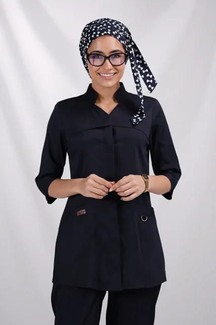 اسکراب زنانه کشی آستین سه ربع سرمه ای