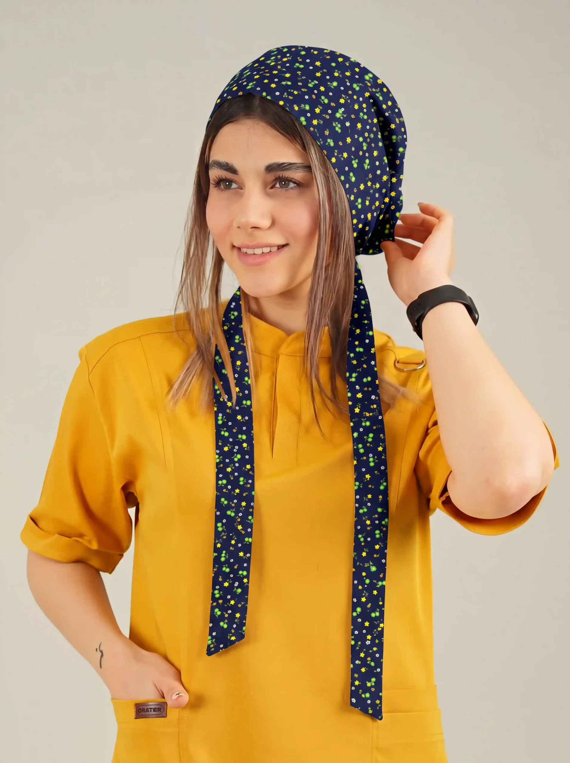 1000340794 کلاه جراحی کراواتی طرح دار زمینه سرمه ای کد A44 - Image 1