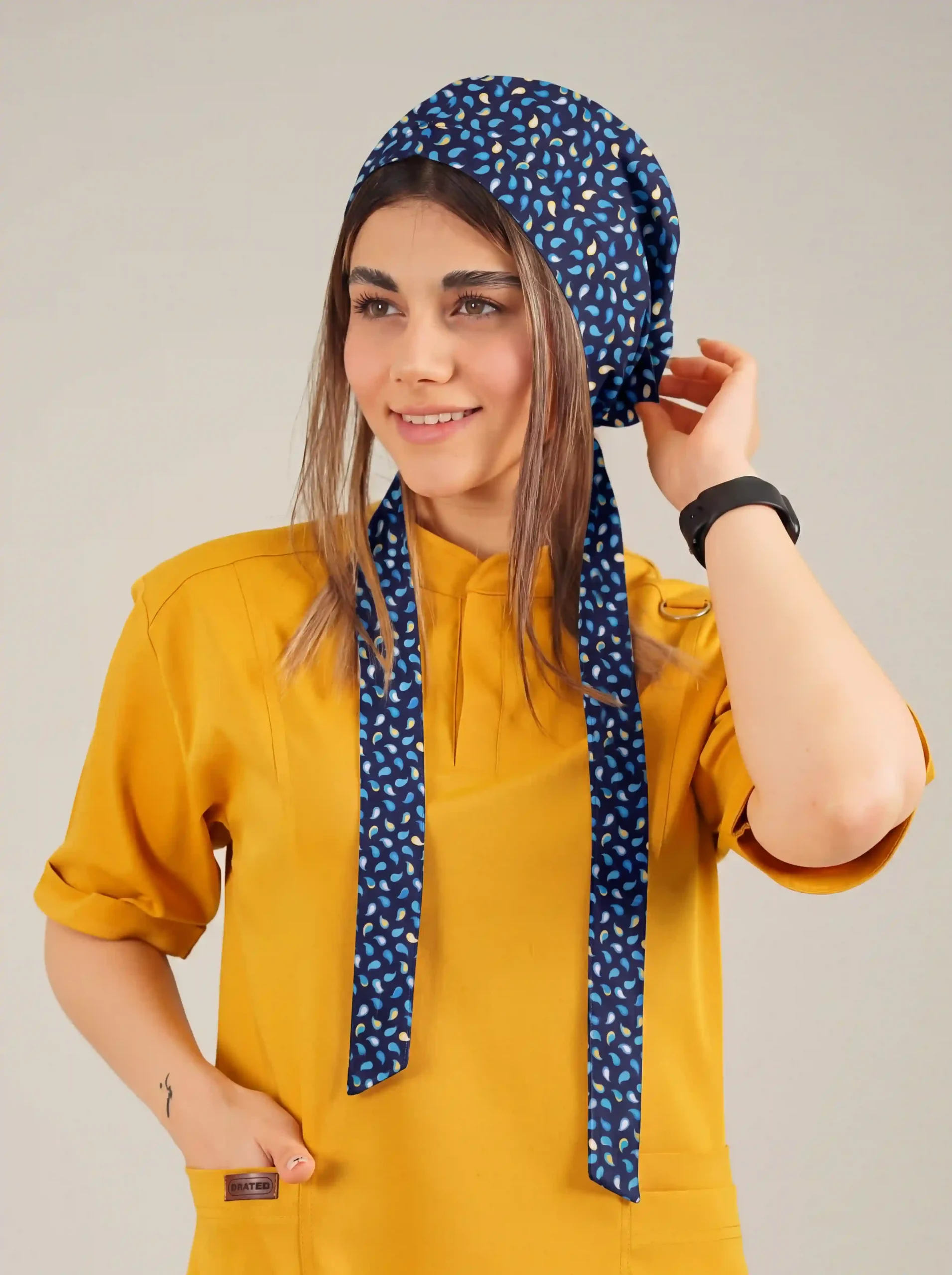 1000337184 کلاه جراحی کراواتی طرح دار زمینه سرمه ای کد A15 - Image 1