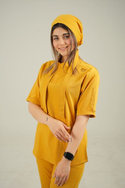 کلاه جراحی خردلی مدل کراواتی
