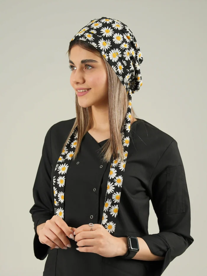 کلاه کراواتی مشکی طرح بابونه - Image 1