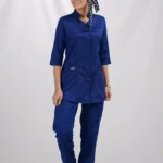 اسکراب زنانه کشی آستین سه ربع آبی کاربنی