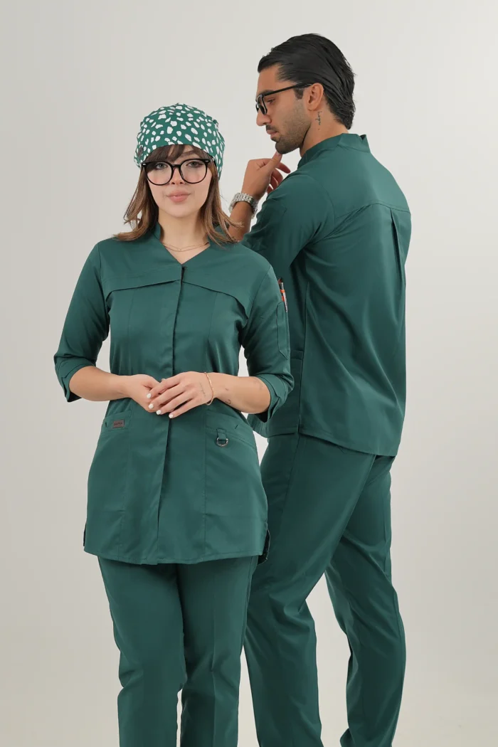 اسکراب پزشکی زنانه کشی آستین سه ربع سبز سلطنتی - Image 6