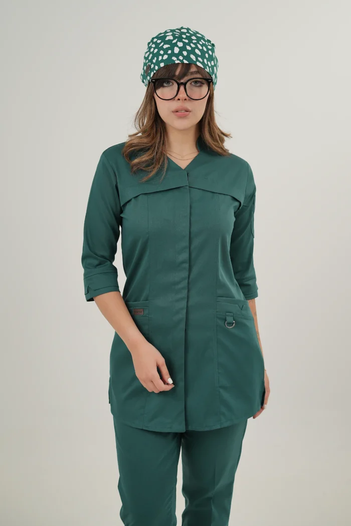 اسکراب پزشکی زنانه کشی آستین سه ربع سبز سلطنتی - Image 1