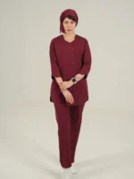 اسکراب پزشکی زنانه آستین سه ربع زرشکی - Image 2