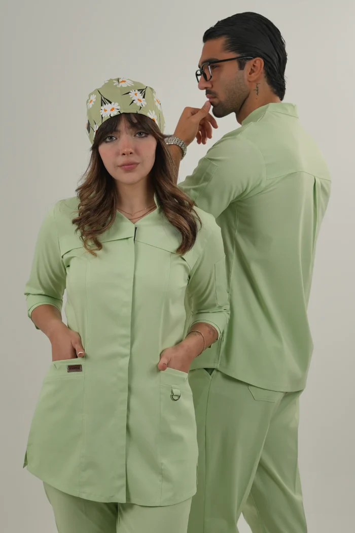 اسکراب پزشکی زنانه کشی آستین سه ربع سبز ماچا - Image 2