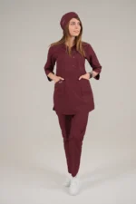 اسکراب زنانه آستین سه ربع زرشکی
