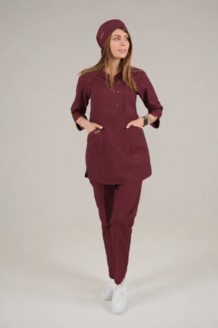 زرشکی 1 اسکراب زنانه آستین سه ربع زرشکی - Image 1