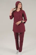 اسکراب زنانه آستین سه ربع زرشکی - Image 3