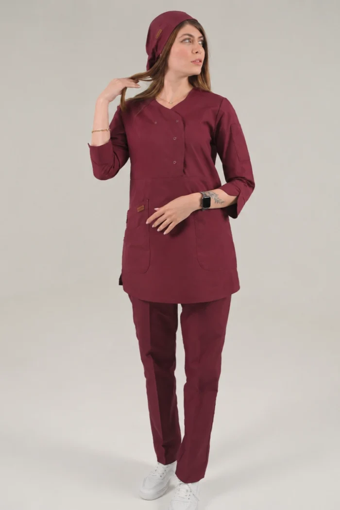 اسکراب زنانه آستین سه ربع زرشکی - Image 3
