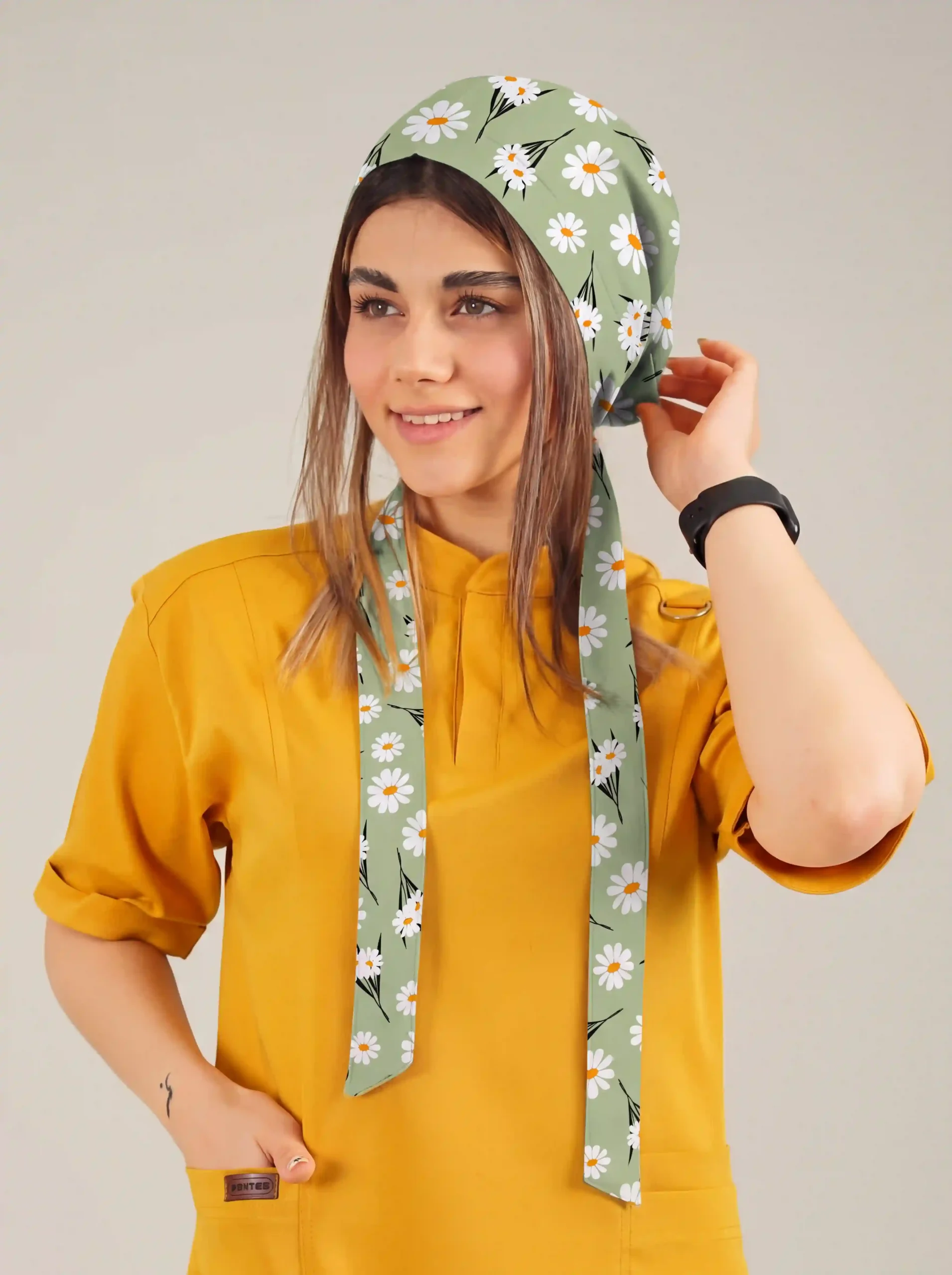 1000337325 کلاه جراحی کراواتی طرح دار زمینه سبز کد A23 - Image 1
